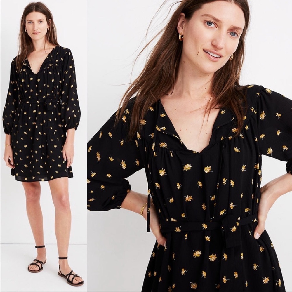Madewell Tie-waist Mini Dress in French Daisies